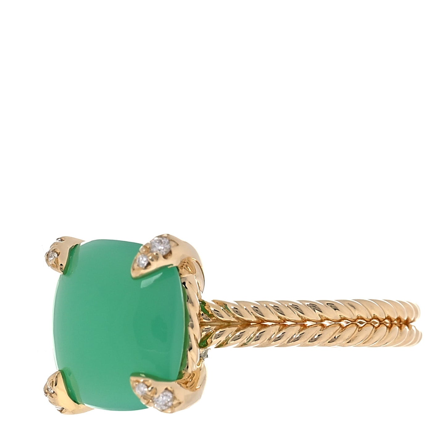 18K Yellow Gold Diamond Chrysoprase 11mm Chatelaine Ring 54 7