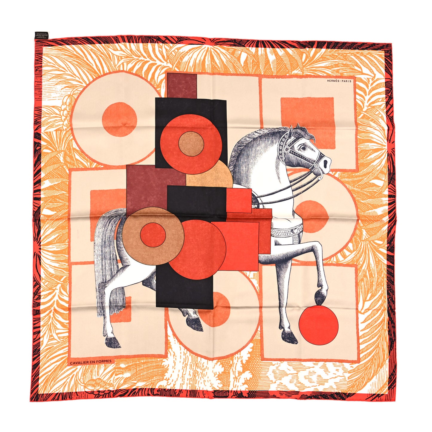 Silk Cavalier En Formes Scarf 90 Camel Orange Brique