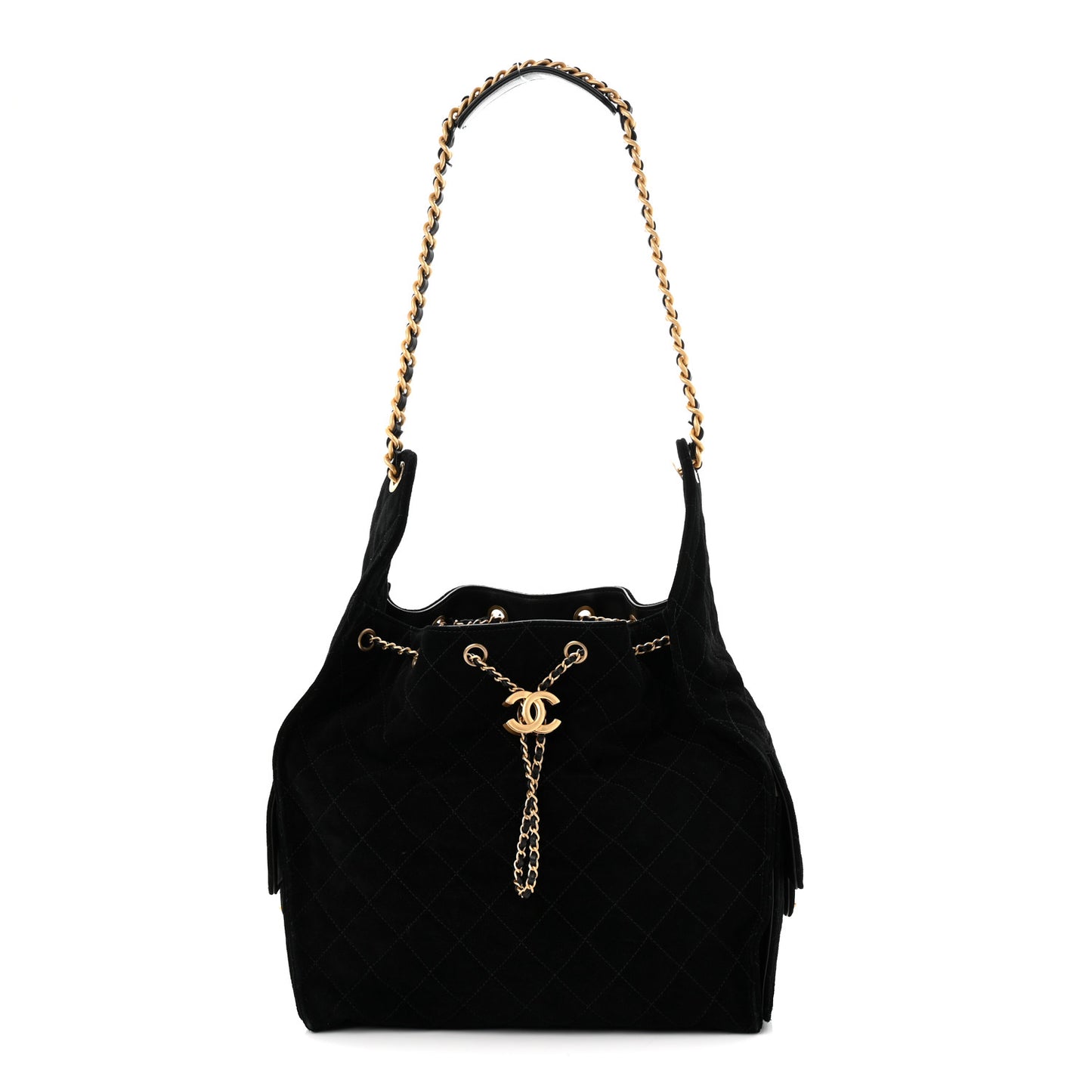 Suede Quilted Medium Chanel 25 Handbag Black