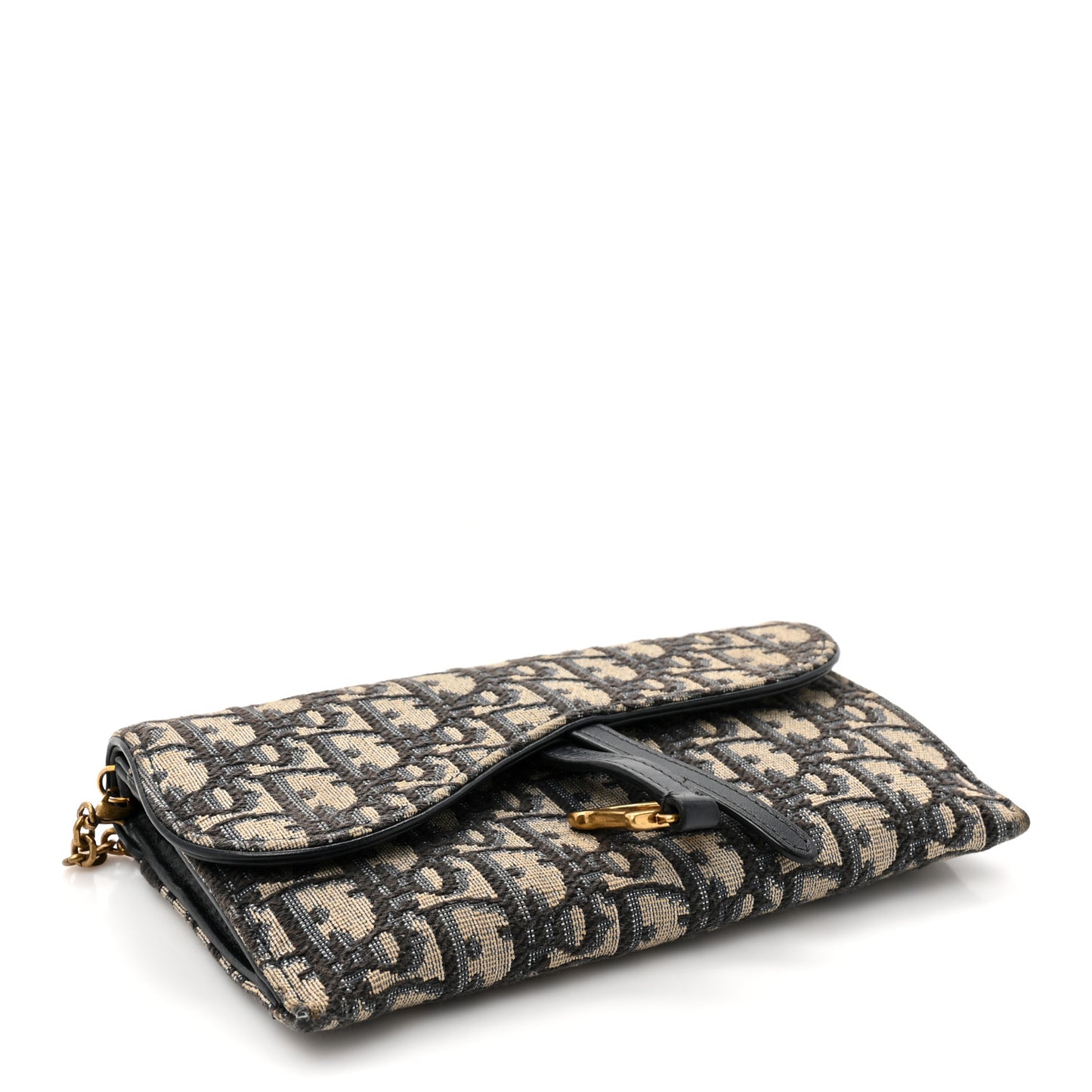 CHRISTIAN DIOR Oblique Saddle Chain Long Wallet Blue
