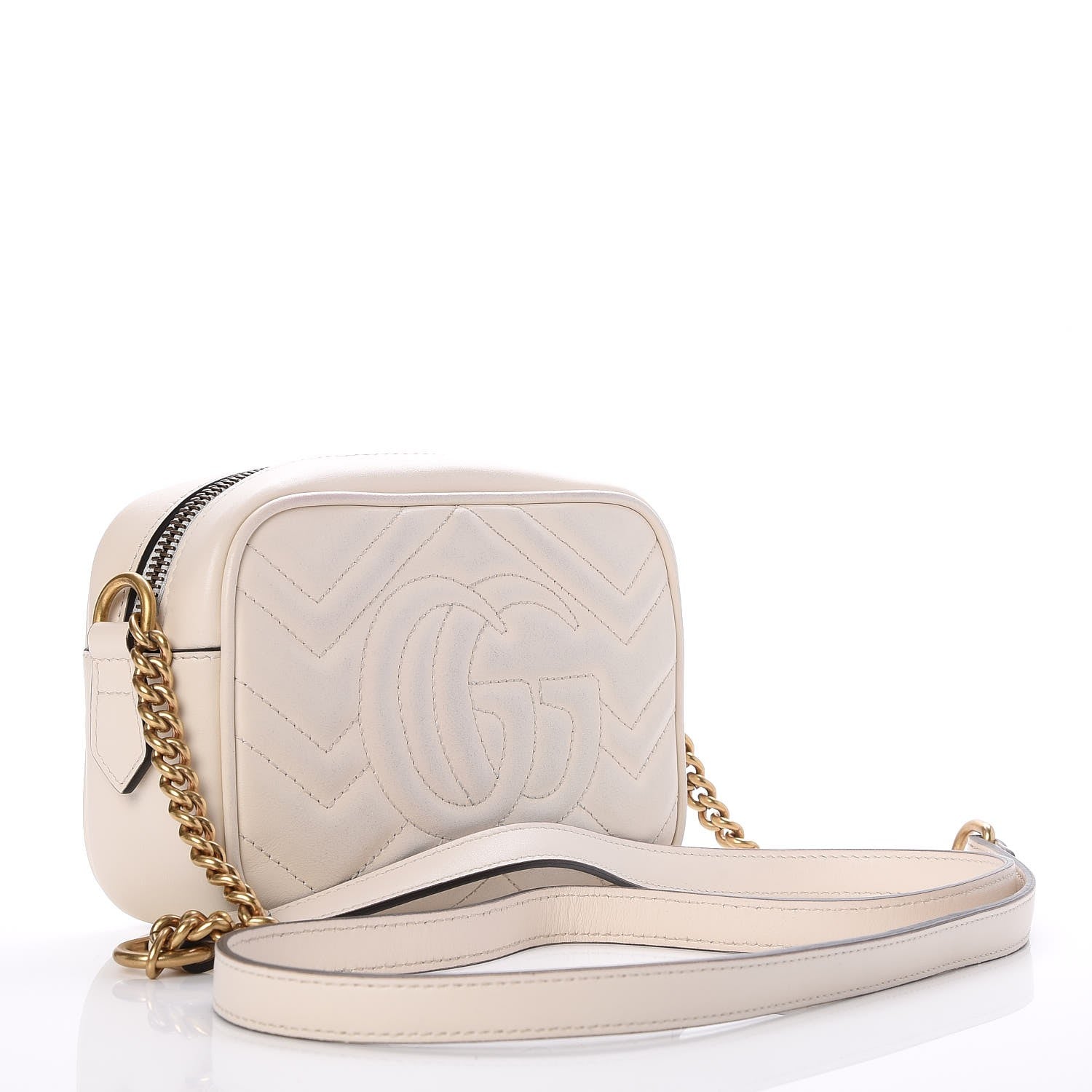 Gucci Calfskin Matelasse Mini GG Marmont Chain Shoulder Bag White 3 of 9