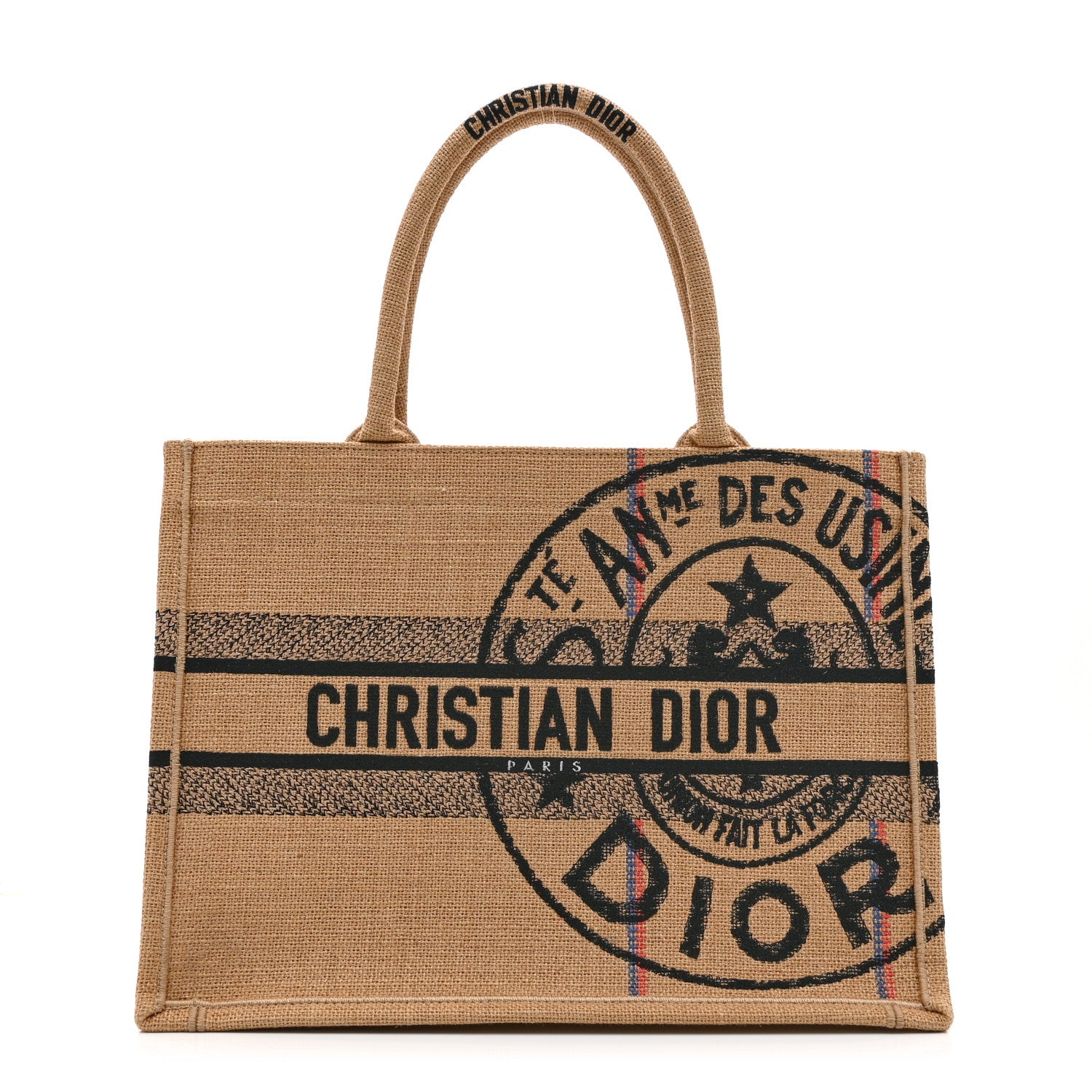 Christian Dior Canvas Jute Embroidered Medium Book Tote Black Beige 1 of 10