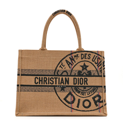 Christian Dior Canvas Jute Embroidered Medium Book Tote Black Beige 1 of 10