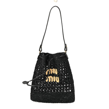 Miu Miu Raffia Crochet Drawstring Pouch Black Naturale 1 of 17