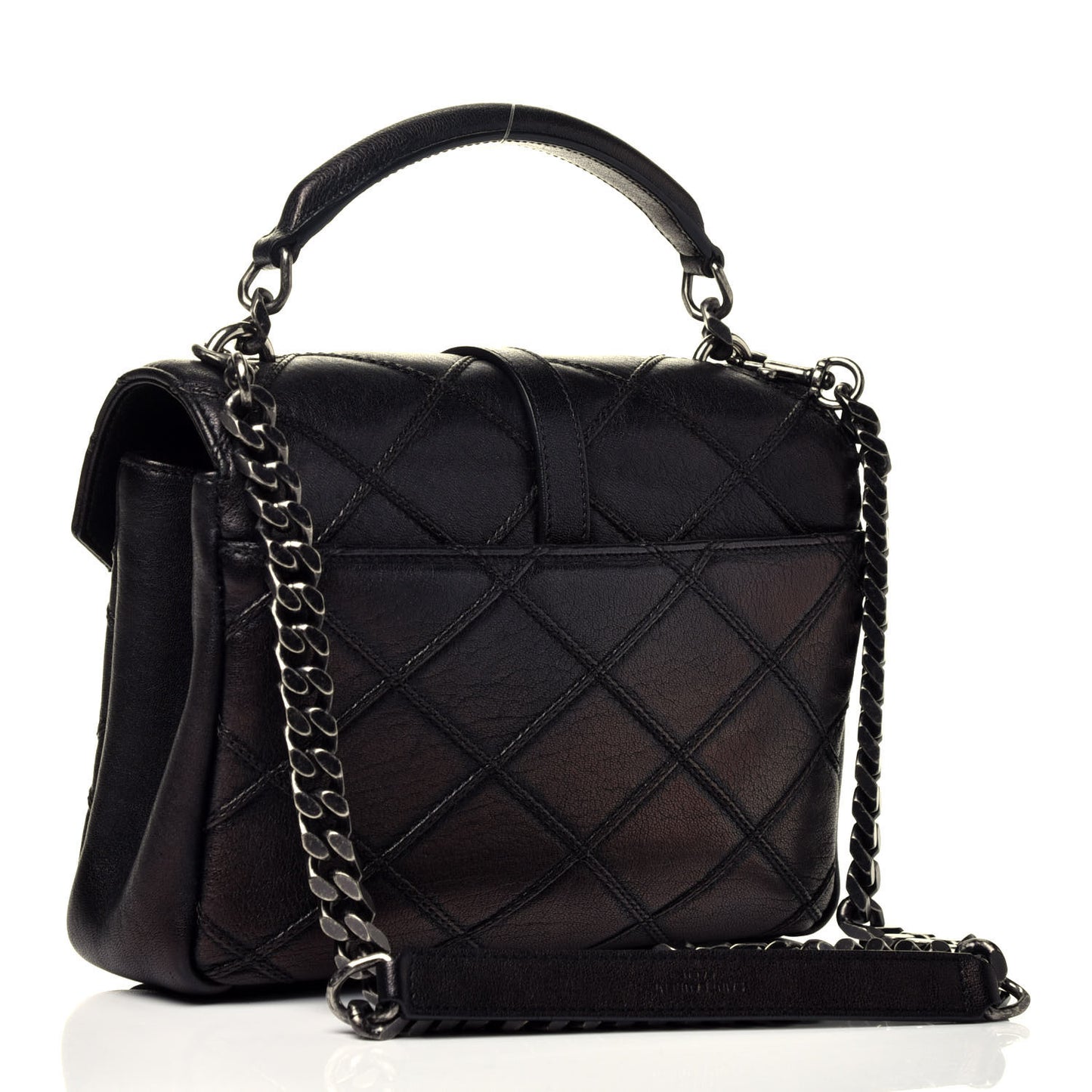 Calfskin Matelasse Diamond Quilted Monogram Medium College Bag Black