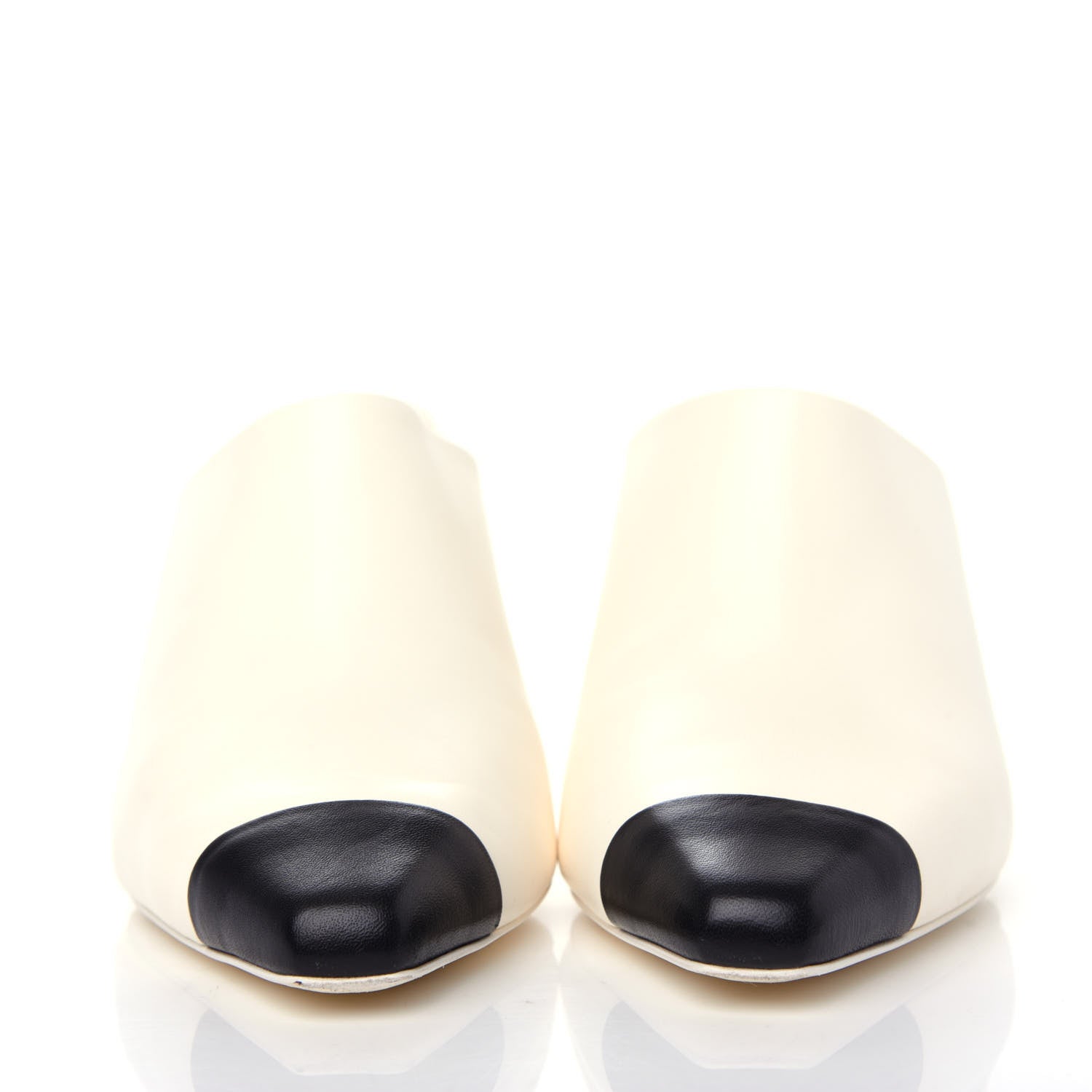 Chanel Lambskin Cap Toe Mules 38.5 Ivory Black 2 of 12