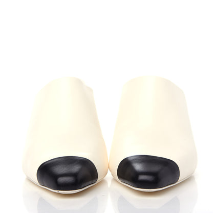 Chanel Lambskin Cap Toe Mules 38.5 Ivory Black 2 of 12