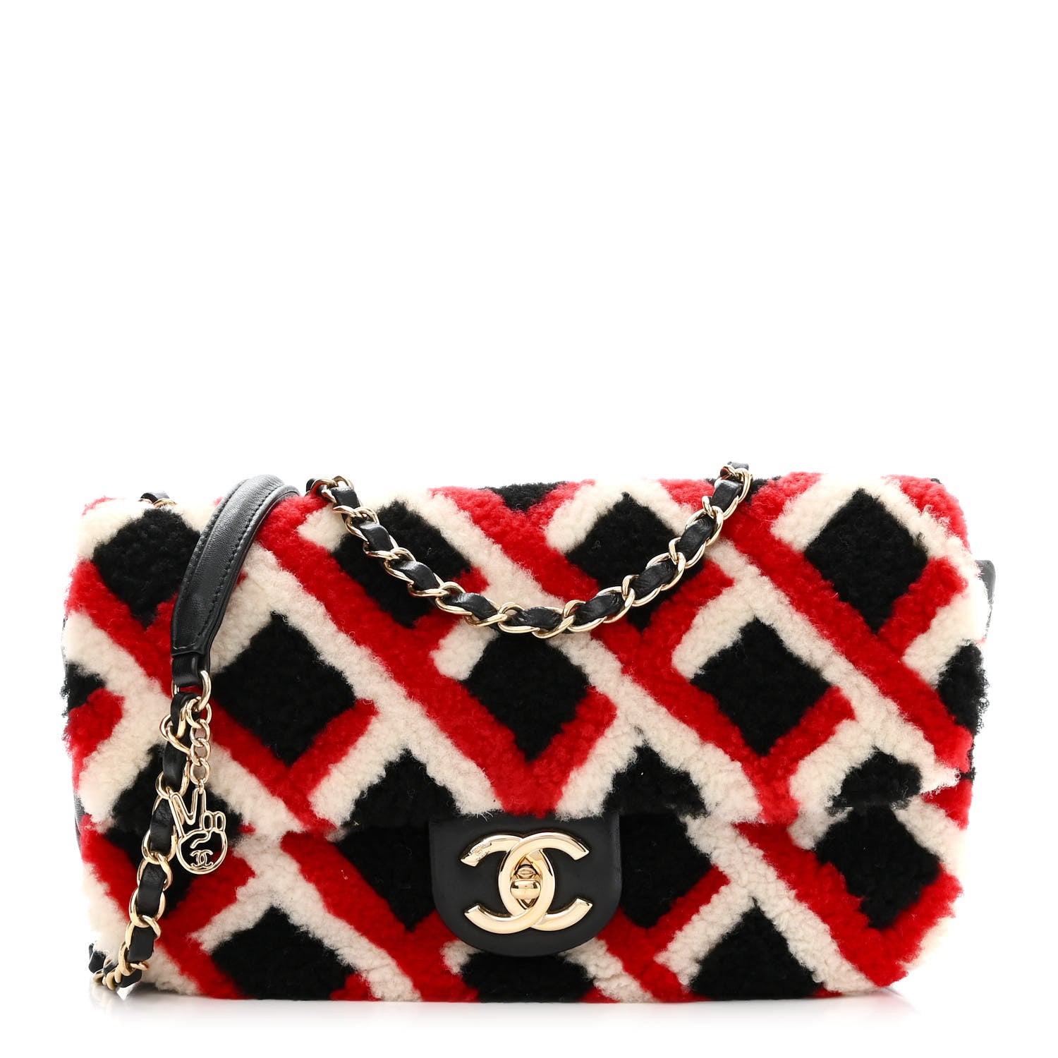 Chanel Lambskin Shearling Medium Flap Red Black 1 of 11