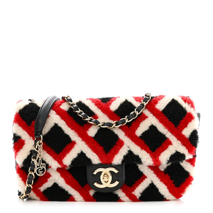 Chanel Lambskin Shearling Medium Flap Red Black 1 of 11