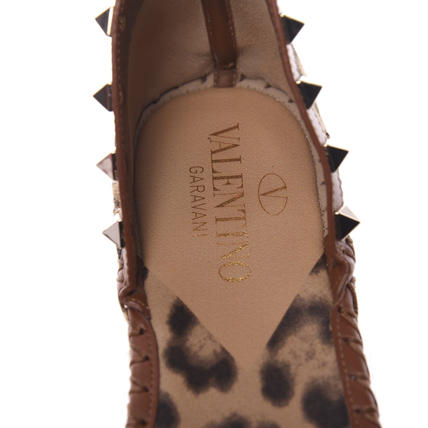 Valentino Garavani Canvas Leopard Print Rockstud Ankle Wrap Espadrille Flatform Sandals 37 Brown 6 of 13