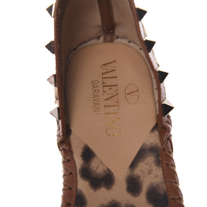 Valentino Garavani Canvas Leopard Print Rockstud Ankle Wrap Espadrille Flatform Sandals 37 Brown 6 of 13