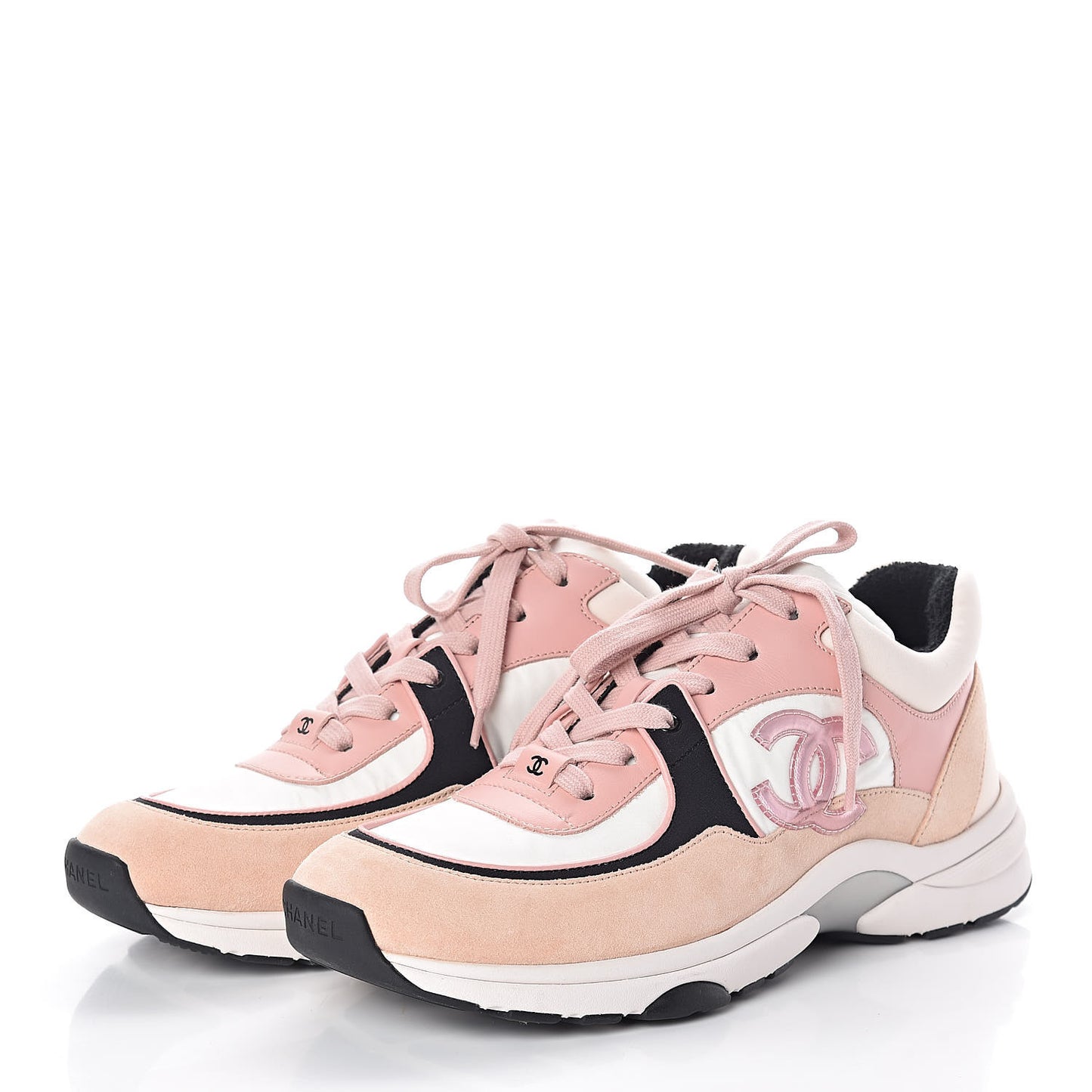 Suede Nylon Lambskin CC Sneakers 40 Pink White Black