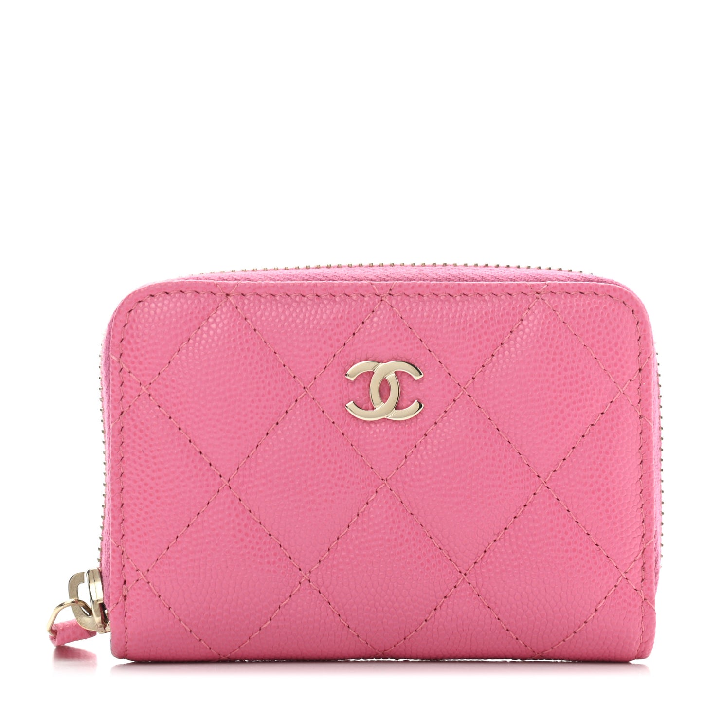 Caviar Quilted Zip Coin Purse Pink