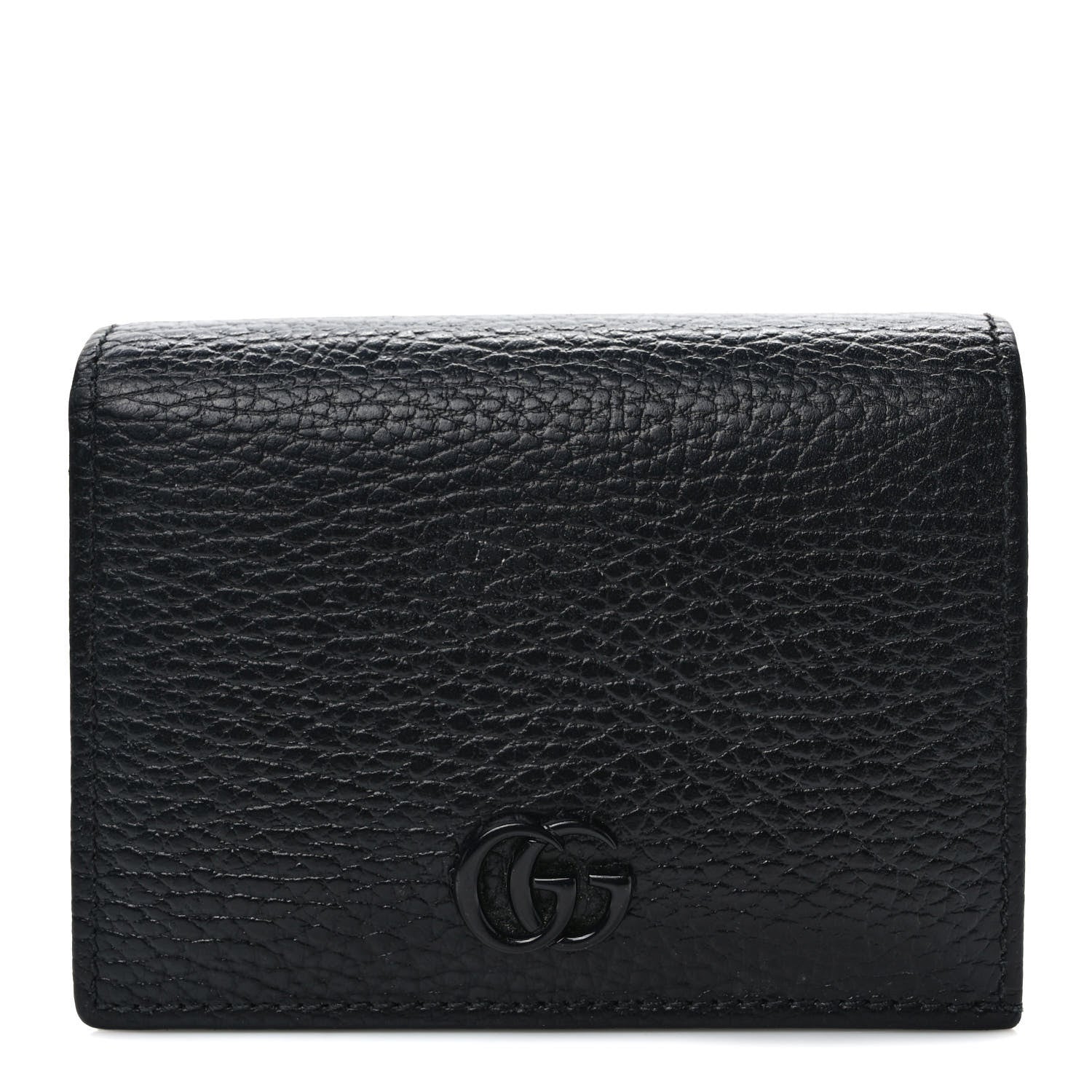 Gucci Dollar Calfskin Enamel Monochrome GG Marmont Card Case Black 1 of 8