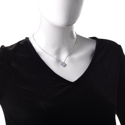 Van Cleef & Arpels 18K White Gold Chalcedony Vintage Alhambra Pendant Necklace 2 of 8
