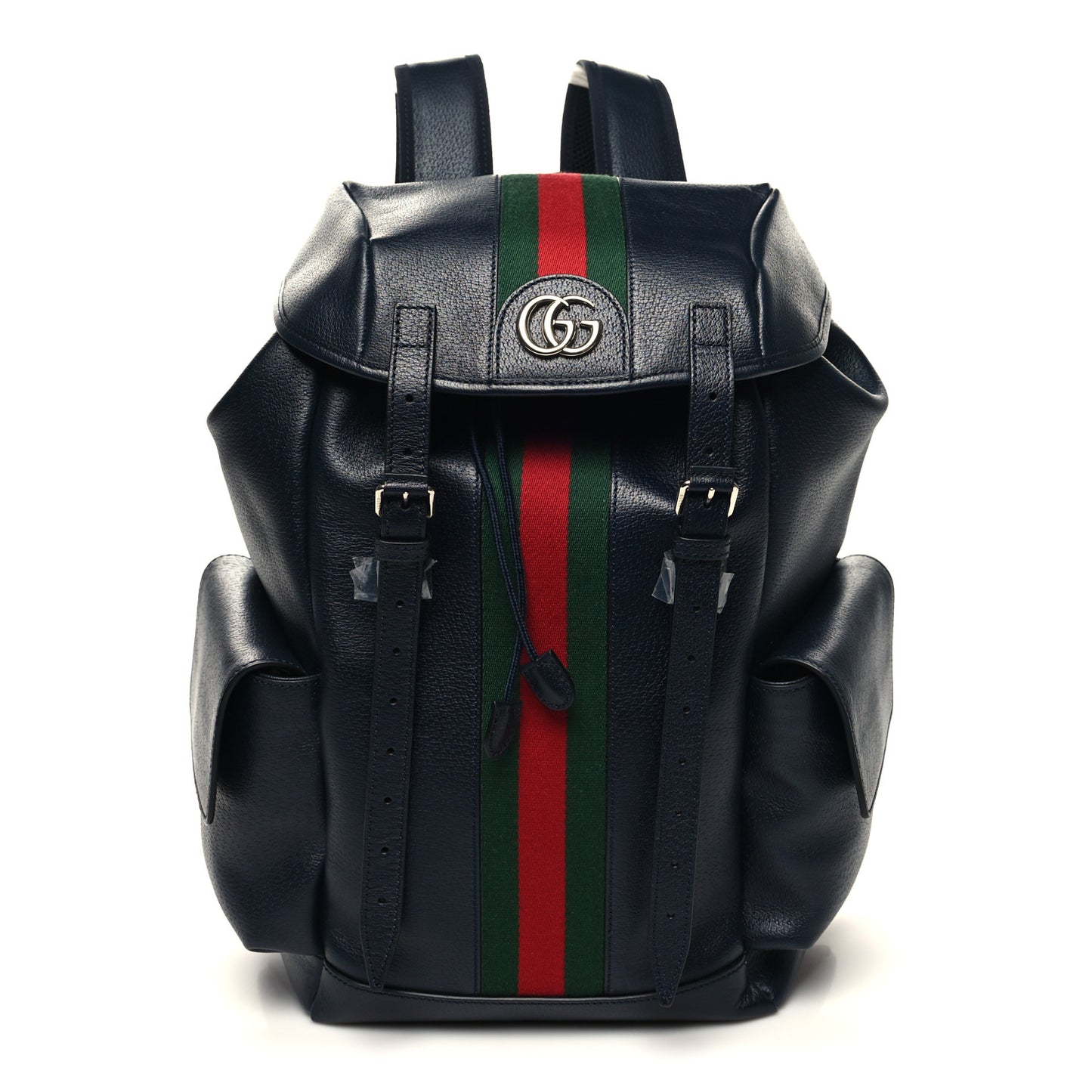 Textured Dollar Calfskin Web Medium Ophidia Double Buckle Backpack Blue Agata