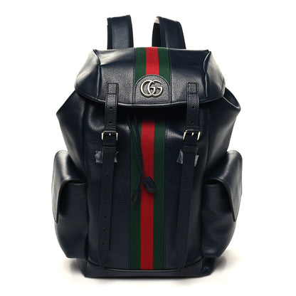 Gucci Textured Dollar Calfskin Web Medium Ophidia Double Buckle Backpack Blue Agata 1 of 11