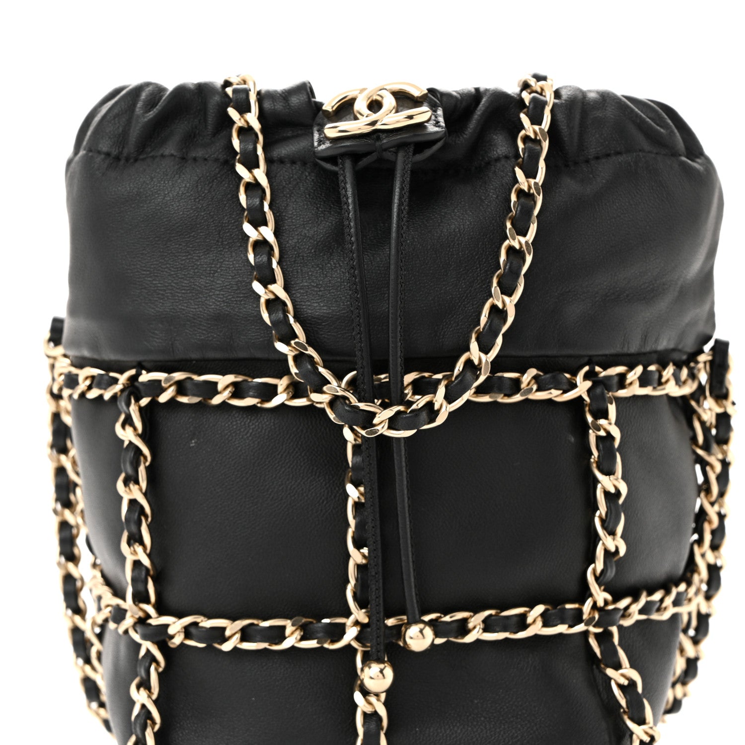 Chanel Lambskin Bucket Chain Drawstring Bag Black 8 of 10