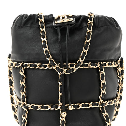 Chanel Lambskin Bucket Chain Drawstring Bag Black 8 of 10