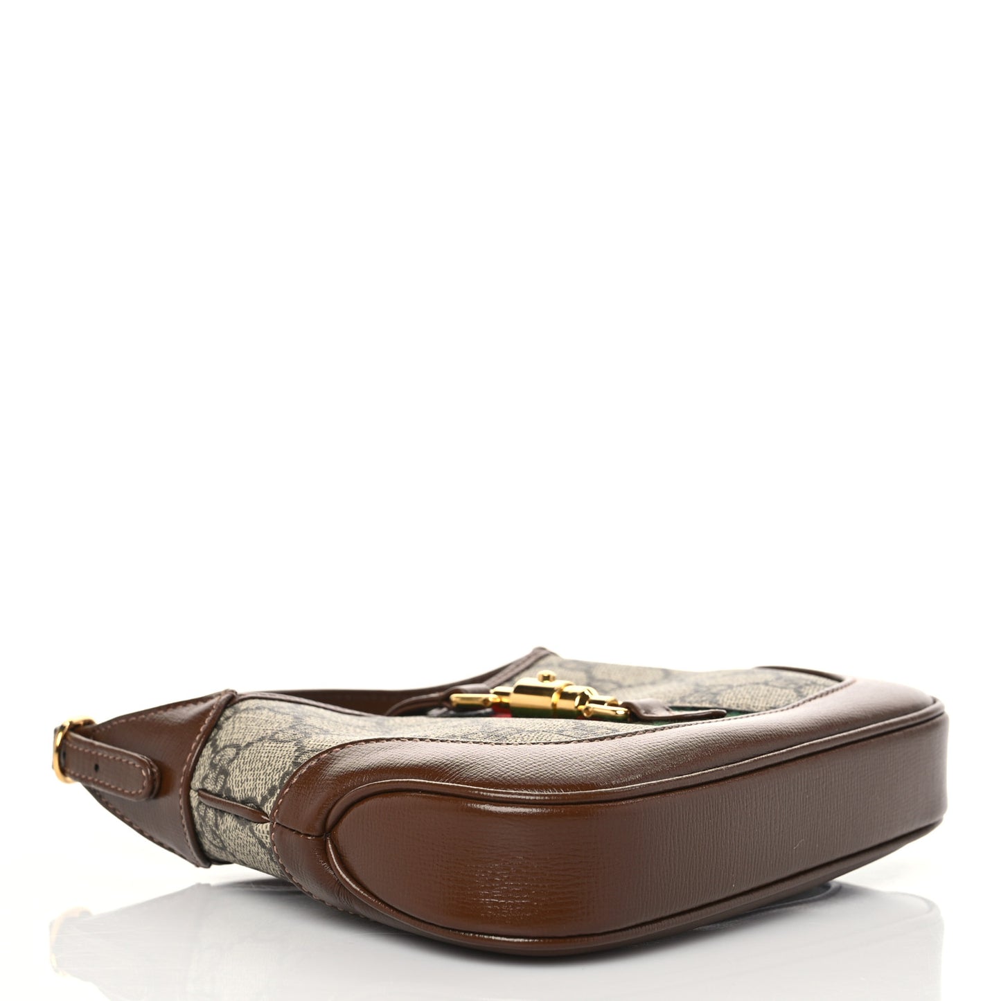 GG Supreme Monogram Azalea Calfskin Web Mini Jackie 1961 Hobo Beige Ebony Brown Sugar