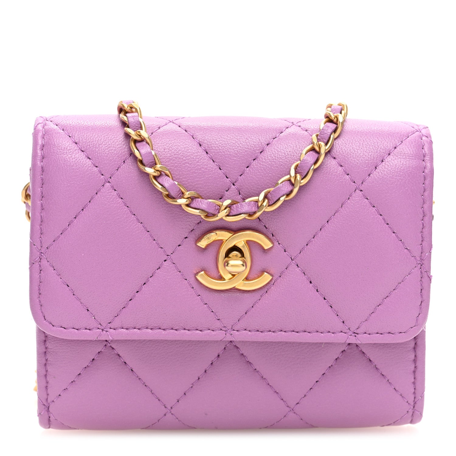 Chanel Lambskin Quilted Pearl Crush Clutch With Chain Purple 1 of 11