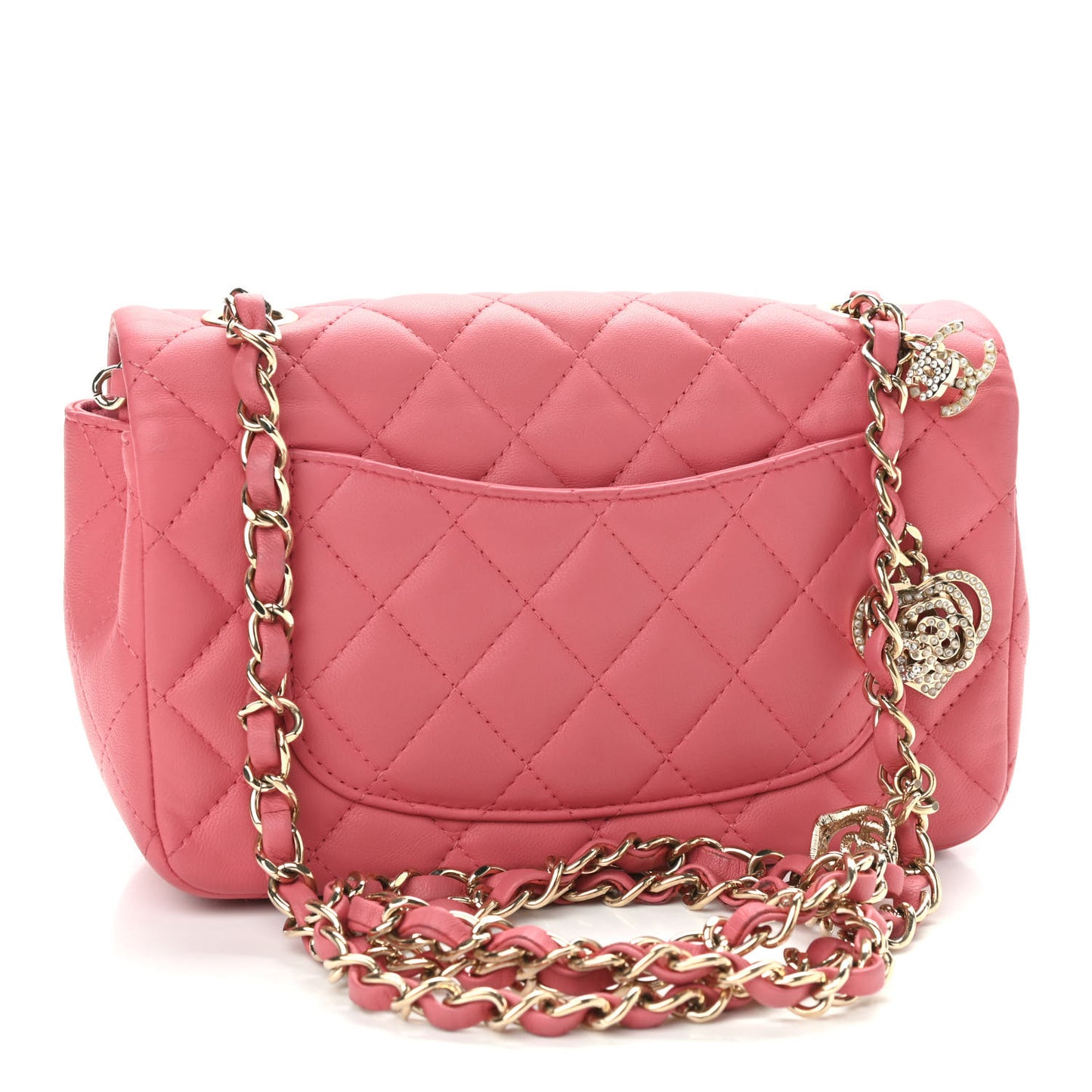 Lambskin Quilted Valentine Charms Mini Rectangular Flap Pink