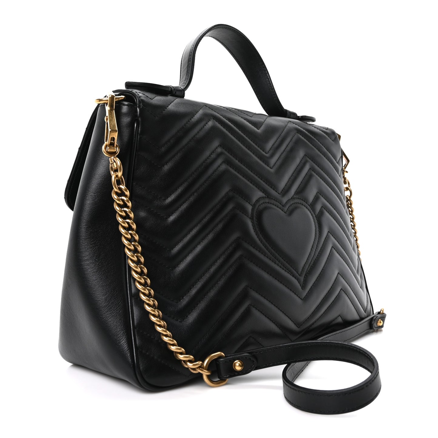 Calfskin Matelasse Medium GG Marmont Top Handle Shoulder Bag Black