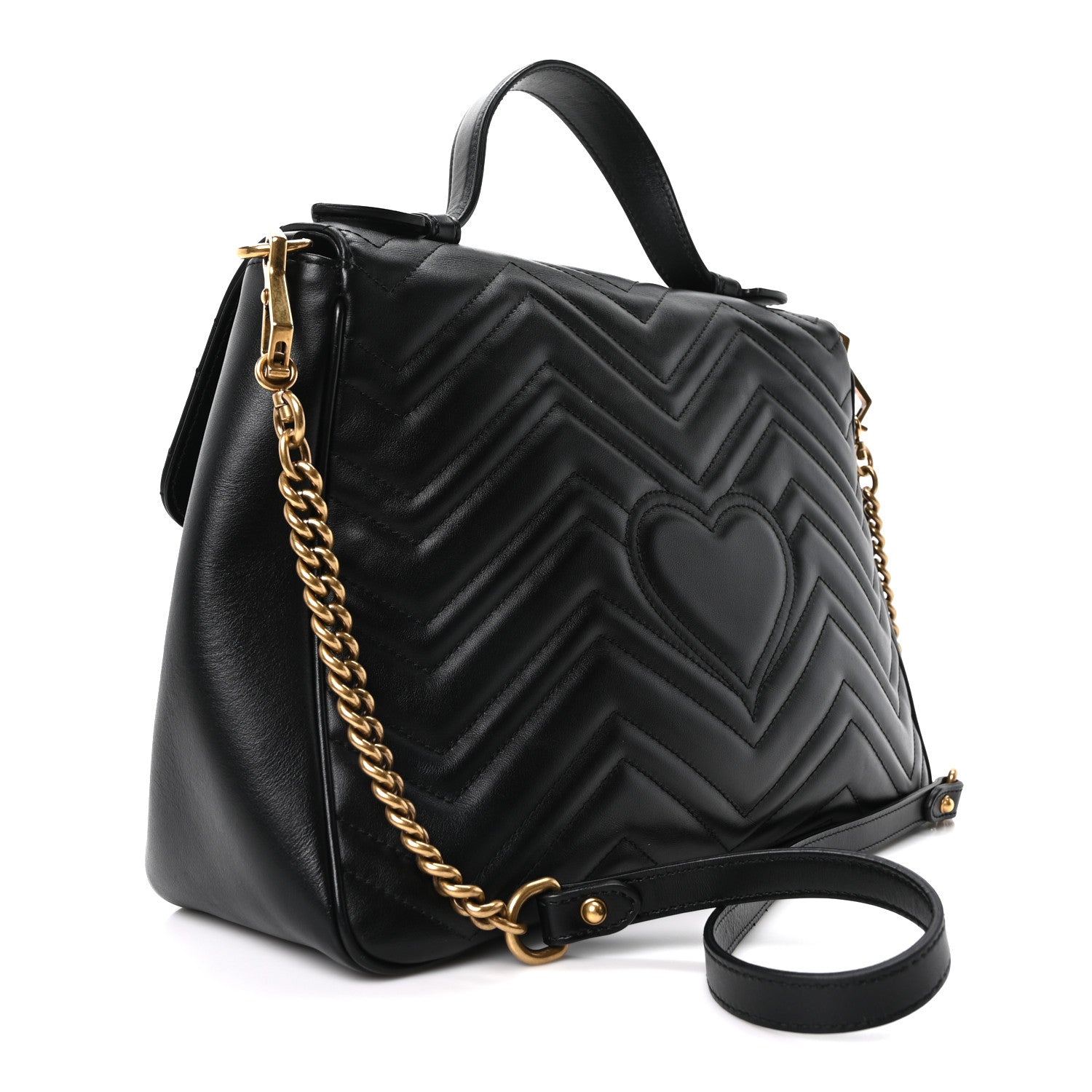 Gucci Calfskin Matelasse Medium GG Marmont Top Handle Shoulder Bag Black 3 of 10