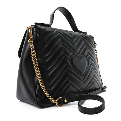 Gucci Calfskin Matelasse Medium GG Marmont Top Handle Shoulder Bag Black 3 of 10