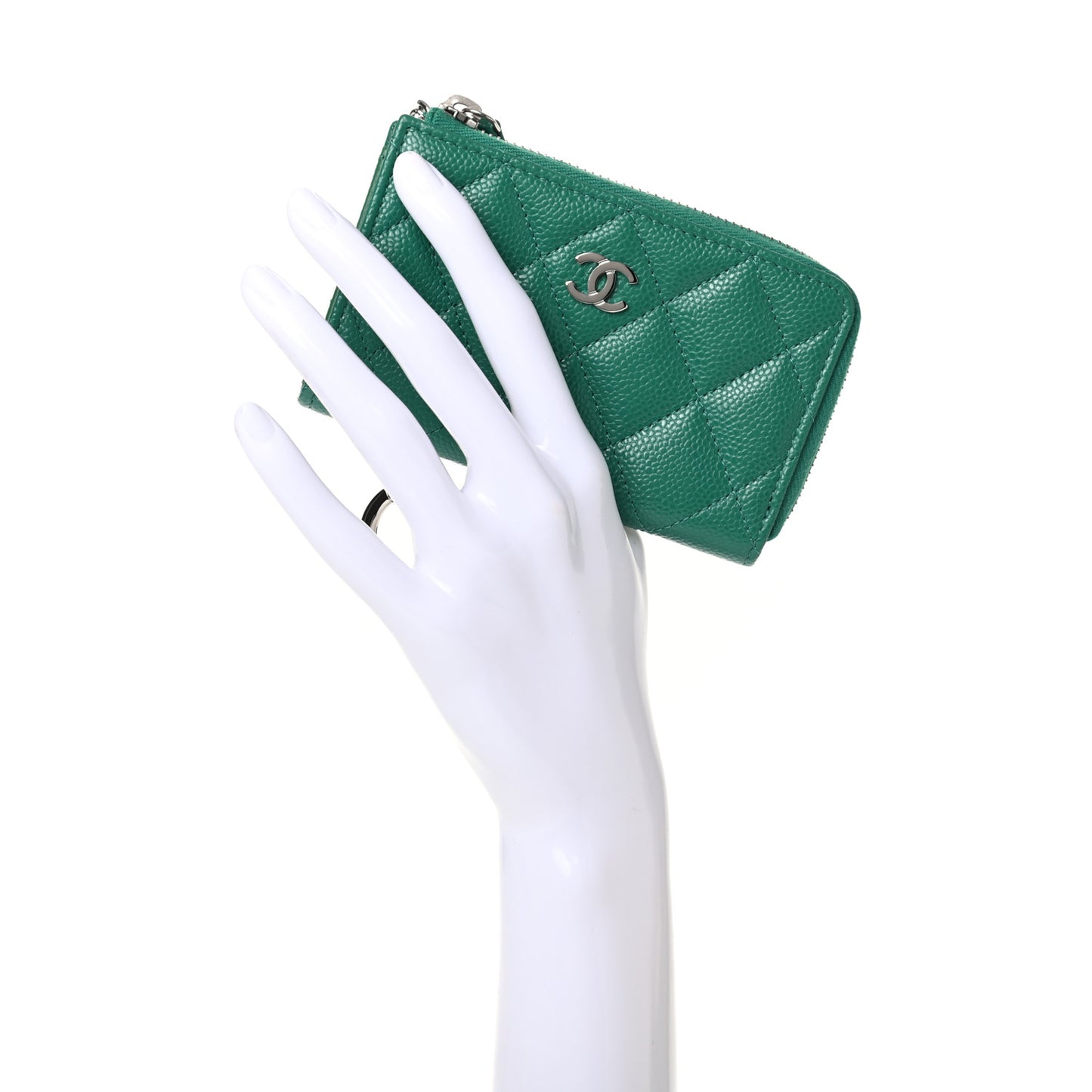 Caviar Quilted Zipped Key Holder Case Green