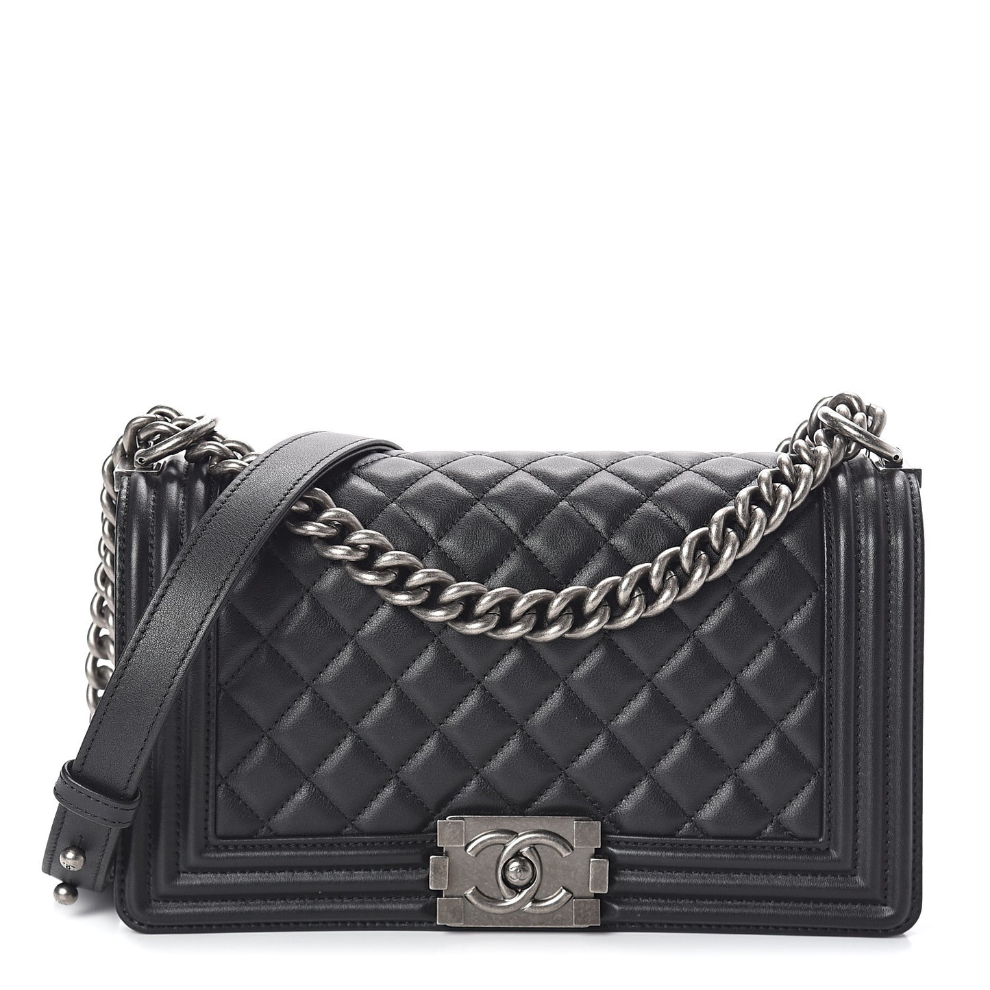 Calfskin Quilted Medium Boy Flap Black