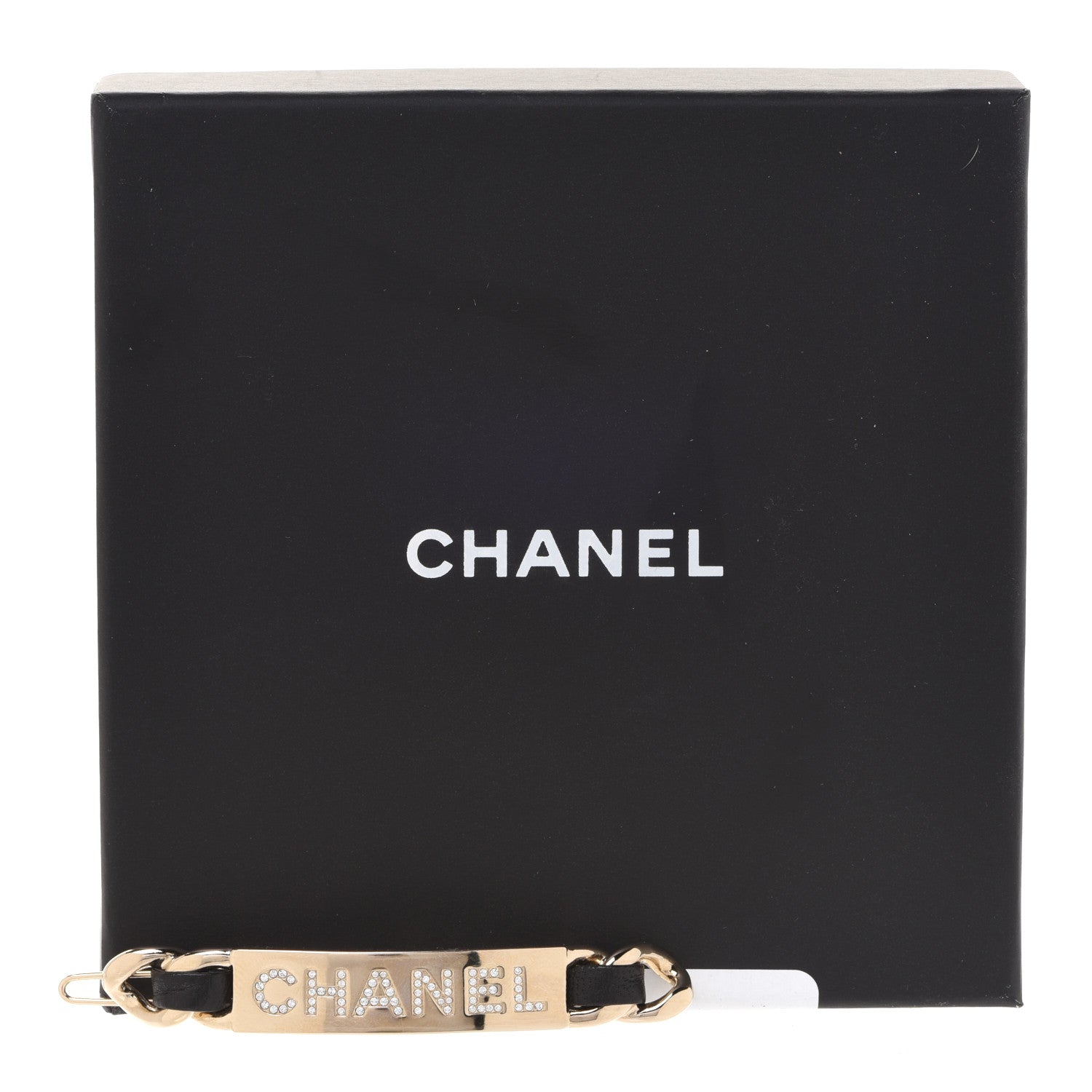 Chanel Metal Lambskin Strass Sergeant Hair Clip Barrette Black Gold 4 of 4