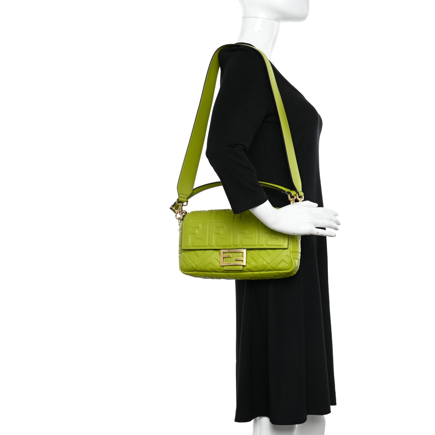 Fendi Nappa FF 1974 Embossed Baguette Wasabi 2 of 9