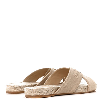 Christian Dior Canvas Embroidered Granville Espadrille Crisscross Flat Slide Sandals 39 Cream 4 of 8