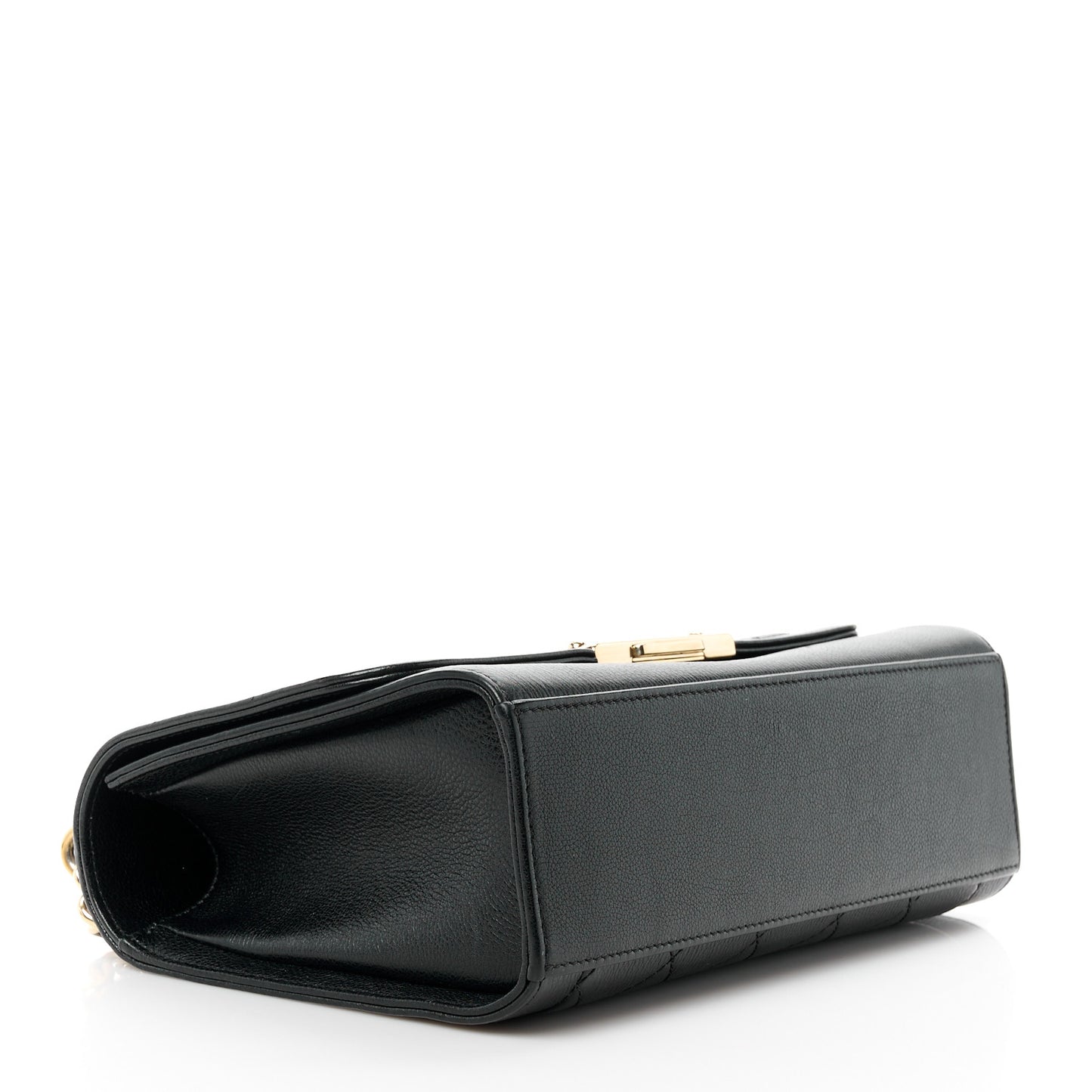 Grained Calfskin Quilted Medium Label Click Flap Bag Black