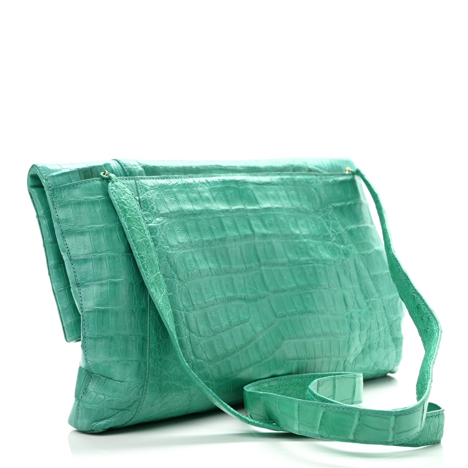 Nancy Gonzalez Crocodile Foldover Clutch Green 3 of 11