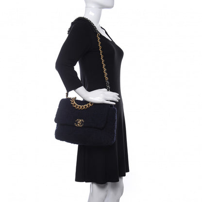 Chanel Tweed Quilted Large Chanel 19 Flap Navy Blue 2 of 12