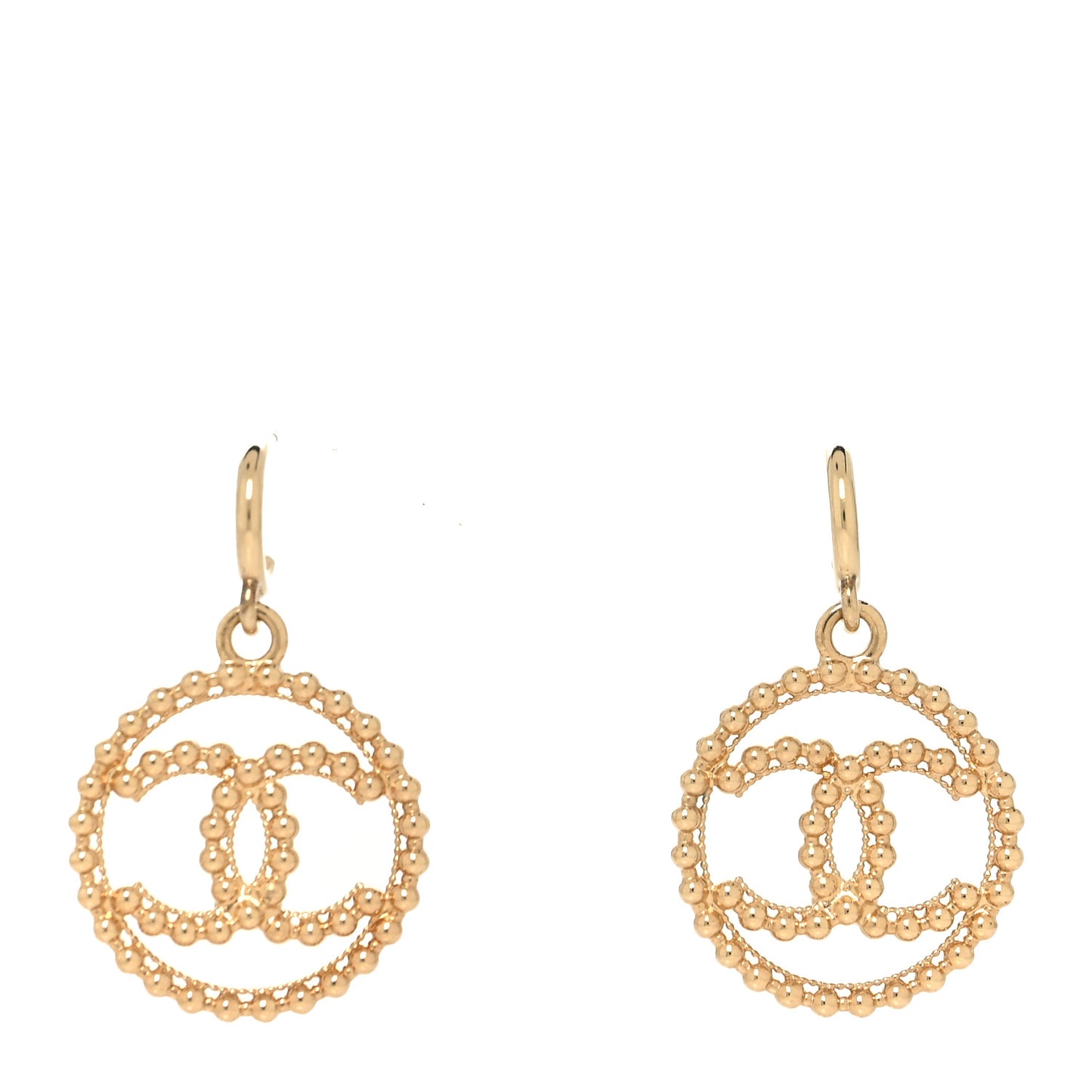 Metal Bead Round CC Drop Earrings Gold