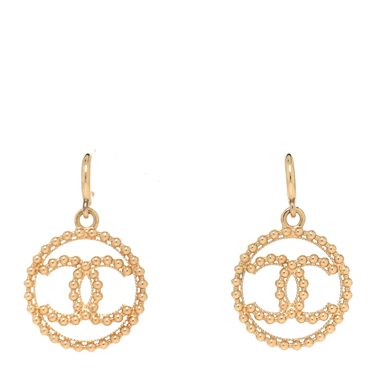 Chanel Metal Bead Round CC Drop Earrings Gold 1 of 4