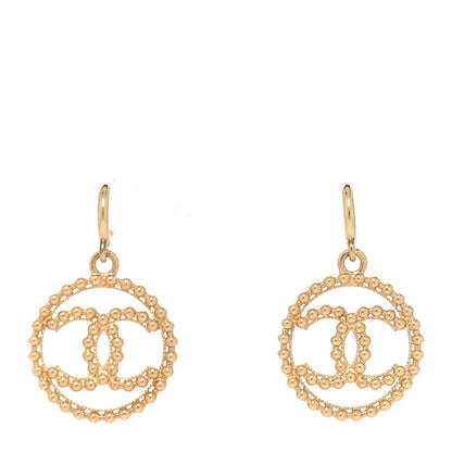 Chanel Metal Bead Round CC Drop Earrings Gold 1 of 4