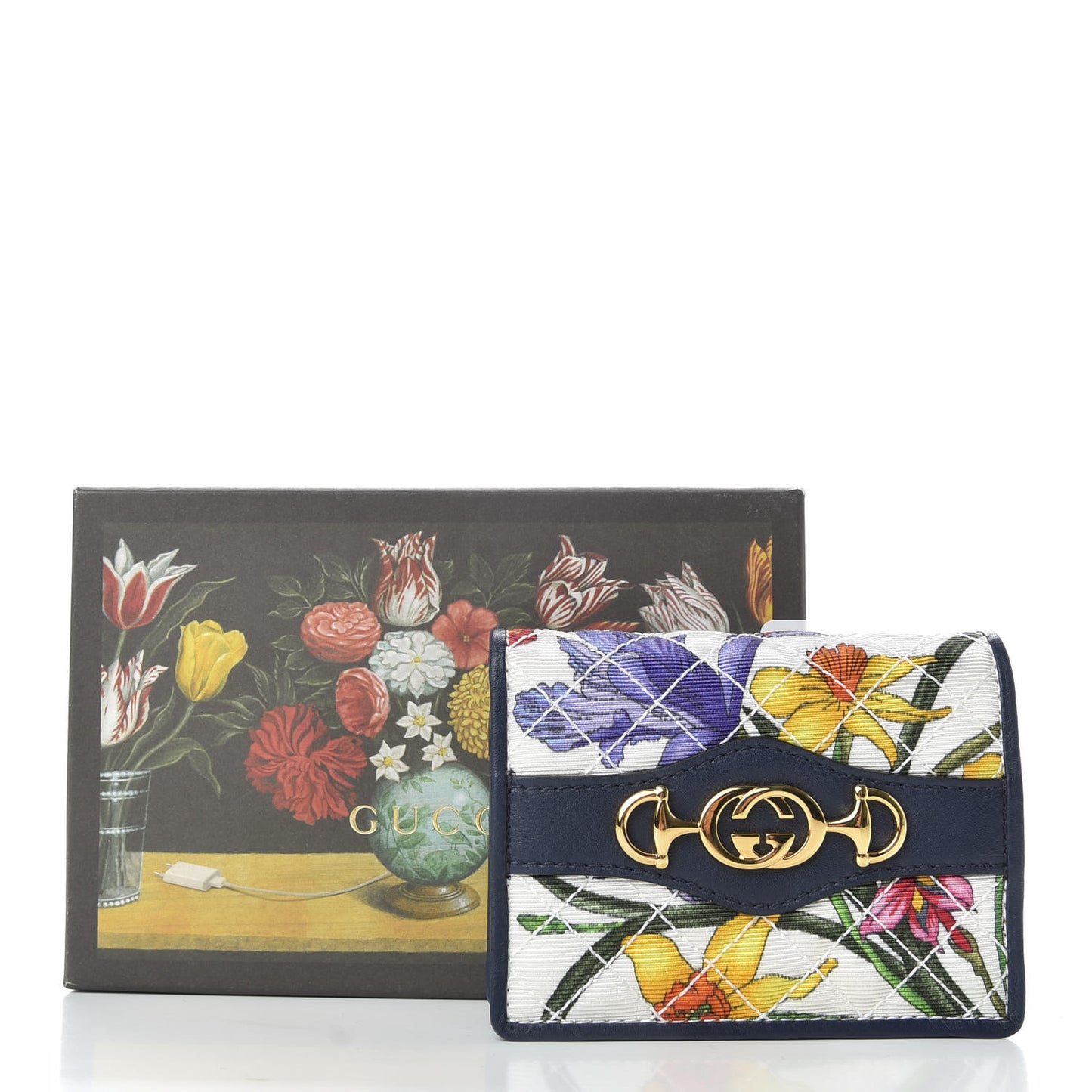 Canvas Flora Floral Trapuntata Zumi Card Case Wallet Great White Multicolor Blue Agata