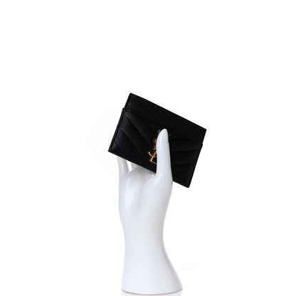 Saint Laurent Grain De Poudre Matelasse Chevron Monogram Credit Card Case Black 2 of 9