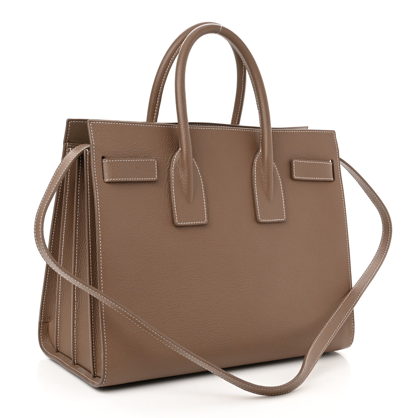 Grained Calfskin Topstitch Small Classic Sac De Jour Taupe