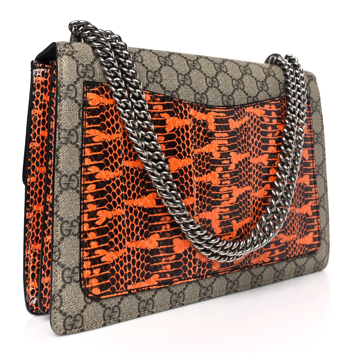 Gucci GG Supreme Monogram Snakeskin Elton Embroidered Medium Dionysus Shoulder Bag Beige Orange 3 of 9