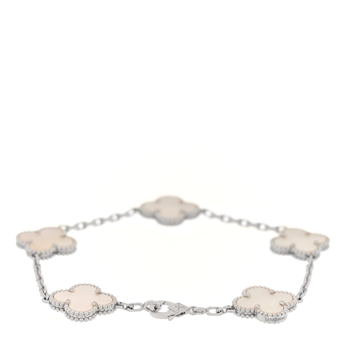 18K White Gold Mother of Pearl 5 Motifs Vintage Alhambra Bracelet