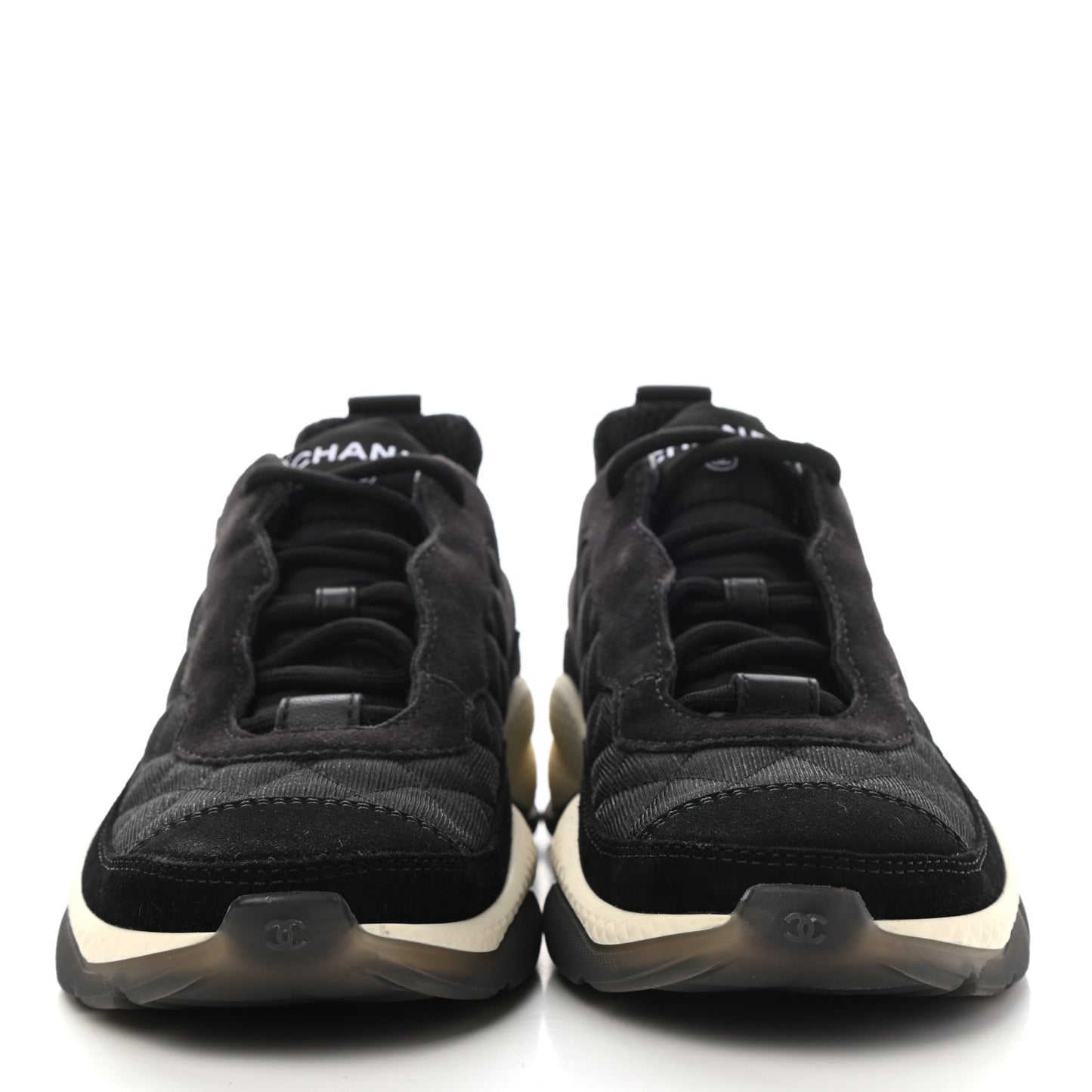 Mesh Suede Calfskin Quilted Sneakers 36 Black Dark Grey