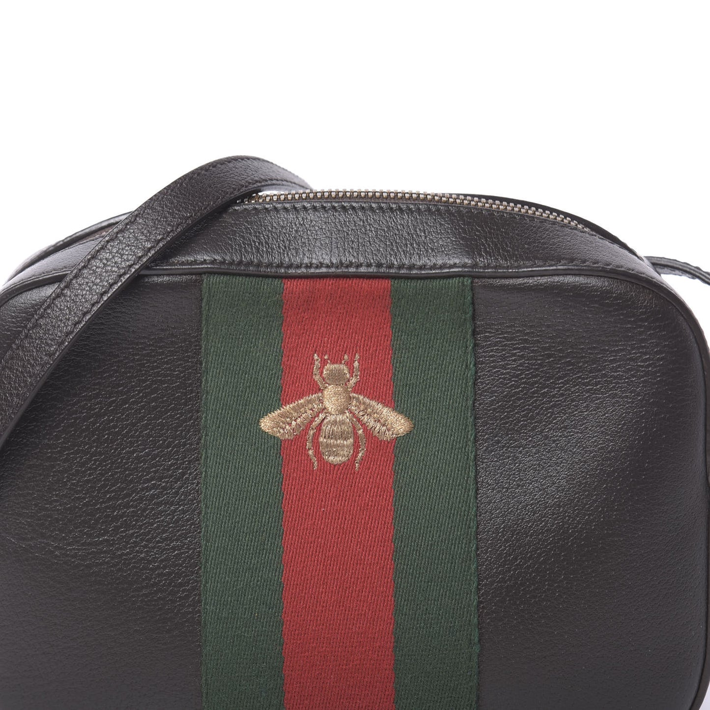 Textured Calfskin Web Small Webby Bee Shoulder Bag Brown Coffee