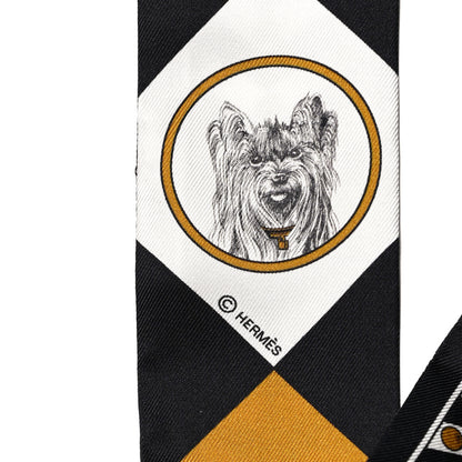 Hermes Silk Colliers Et Chiens Twilly Black Gold White 3 of 4