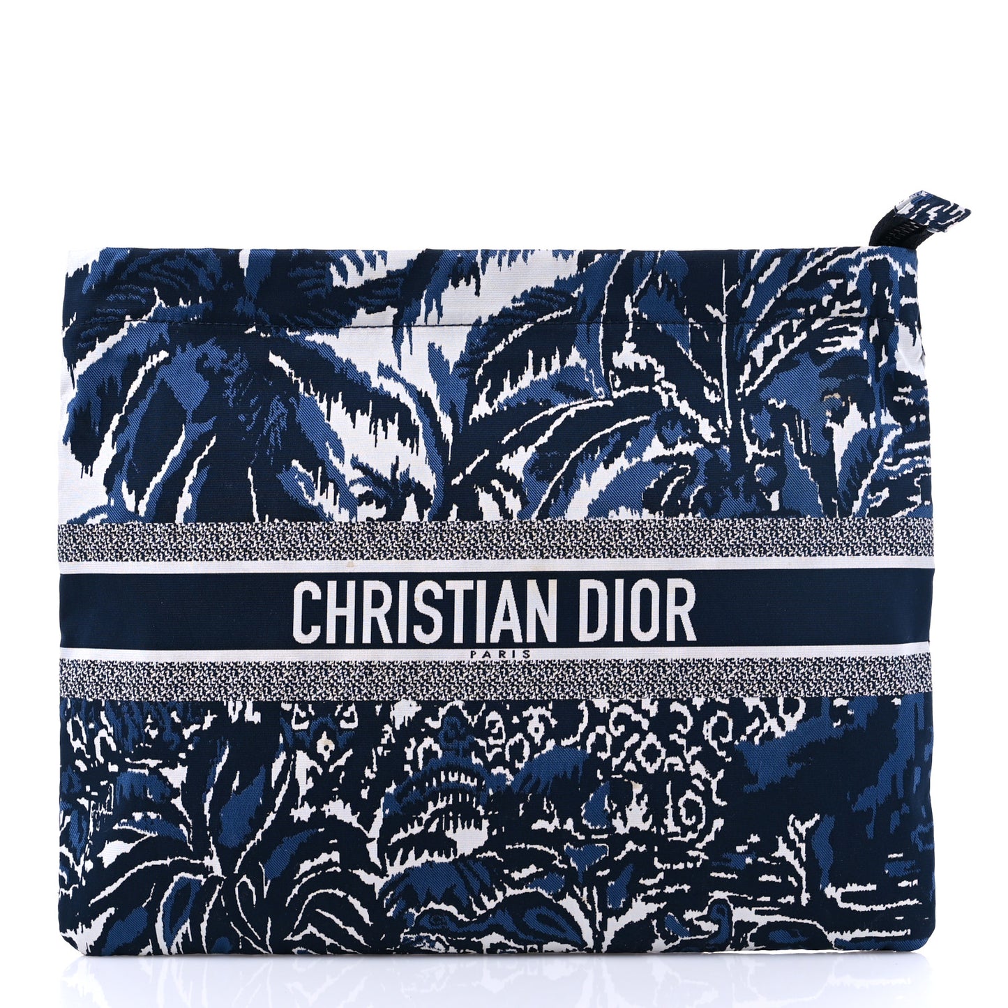 Embroidered Palm Tree Toile De Jouy Diortravel Zipped Pouch Blue