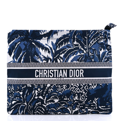Christian Dior Embroidered Palm Tree Toile De Jouy Diortravel Zipped Pouch Blue 1 of 10